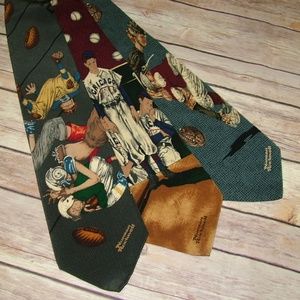 Norman Rockwell Sports Ties Lot of 3 Silk Vintage